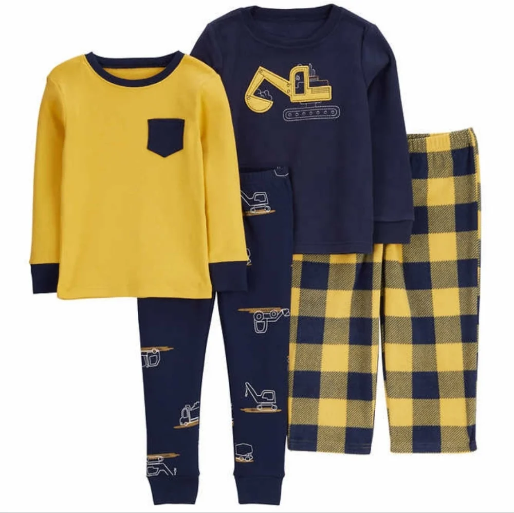 Carters Kids' 4-piece Pajamas nwt Construction pants long sleeves